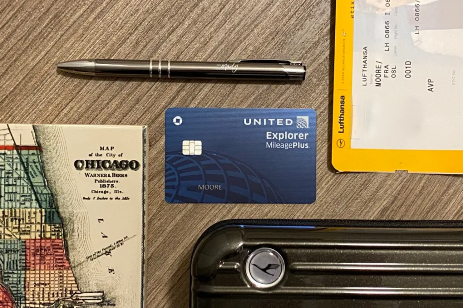 United Explorer Mileage Plus Visa Credit Card on the table