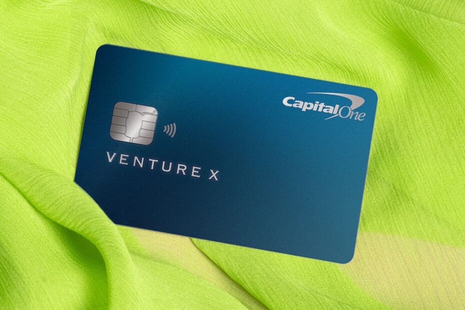 Capital One Venture X Credit Card - Blue with backgrouund green